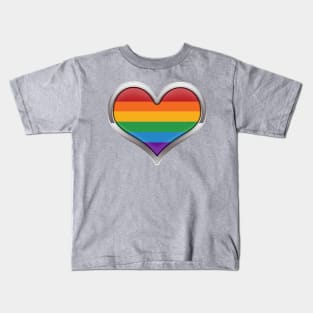 Large LGBT Rainbow Pride Flag Colored Heart with Chrome Frame Kids T-Shirt